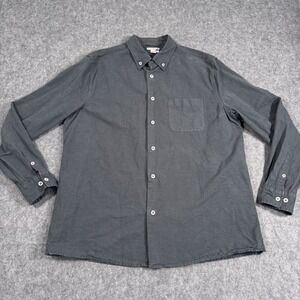 Carbon2Cobalt Button Down Shirt Gray Blue Long Sleeve Cotton Linen Silk Size L